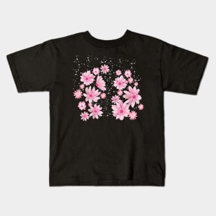 Cherry Blossoms In Snow_Pink Background Kids T-Shirt